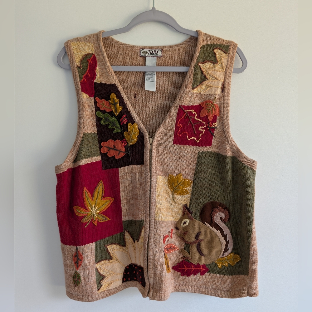 Vintage Tiara International Autumn-themed Sweater Vest Size L Womens